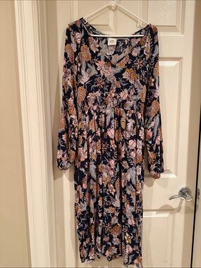 Knox Rose Navy Floral Long-Sleeve Midi Dress